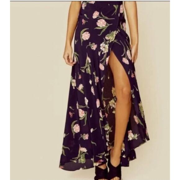 FLYNN SKYE Black Pink Floral High Slit A-Line Maxi Skirt Women's Size XS Chic - Picture 7 of 7